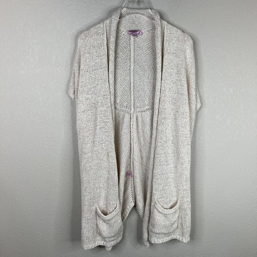 Calypso Women Cream Etain Sweater Coastal Grandma Knit Open Cardigan‎ Size 1